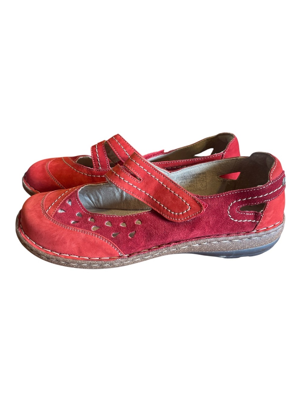 Romika Red Nubuck Leather Mary Jane Shoes EU 41 US 10 Hook & Loop